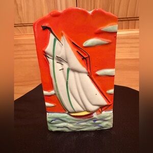 Sail Away Vintage 1940’s-1950s Orange Sky Japan Sailboat Wall Pocket